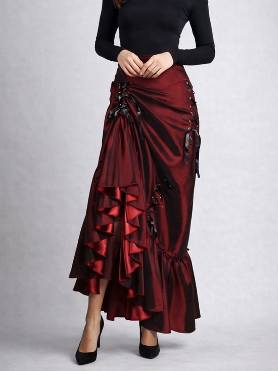 M Signature Label Collection Dresses & Skirts - Red Silky Lace Up Trumpet Skirt